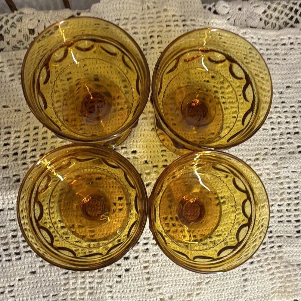 Amber Pressed Glass Sherbet Dessert Cups 4